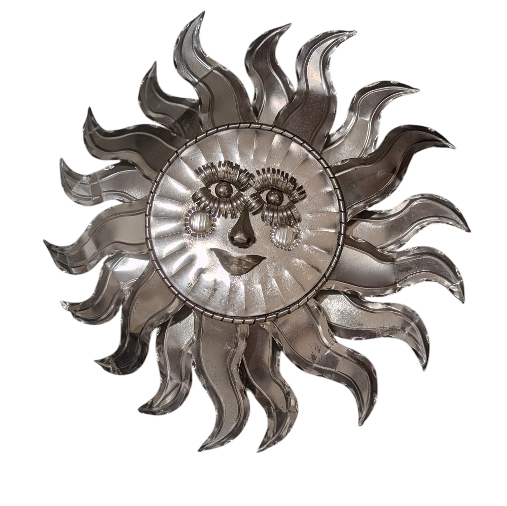 Large 19" Signed Mexican Metal Sun Wall Art –Núñez Handmade Folk Art Decor Rare